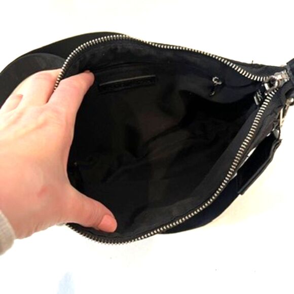 Badgley Mishka Black Nylon Bag Crossbody Baguette Top Zip Silver Logo - Picture 6 of 12